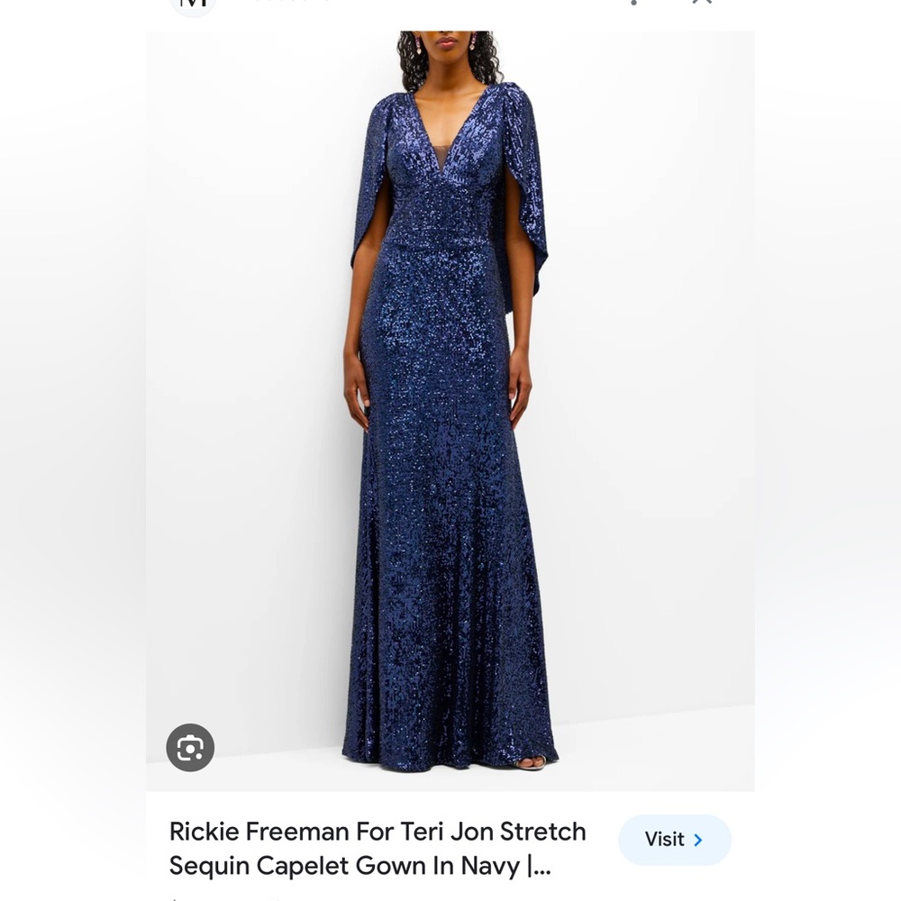 Rickie Freeman for Terri Jon navy sequin caplet gown size 12